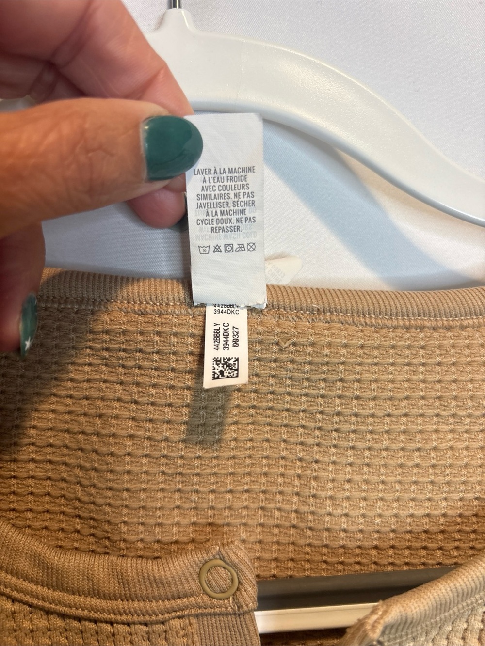 aerie Cropped Waffle Henley Top in Tan - Picture 3 of 5